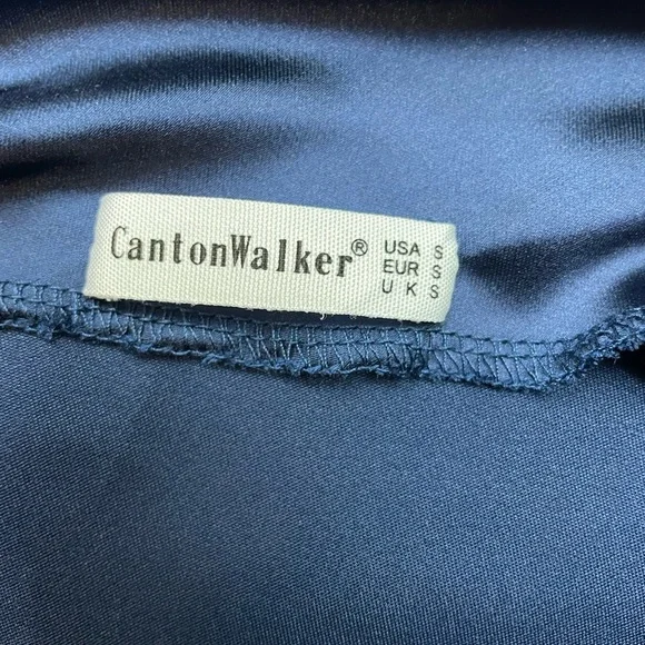 Navy Draped Cowl Neck Satin Sleeveless Dress - Picture 2 of 12